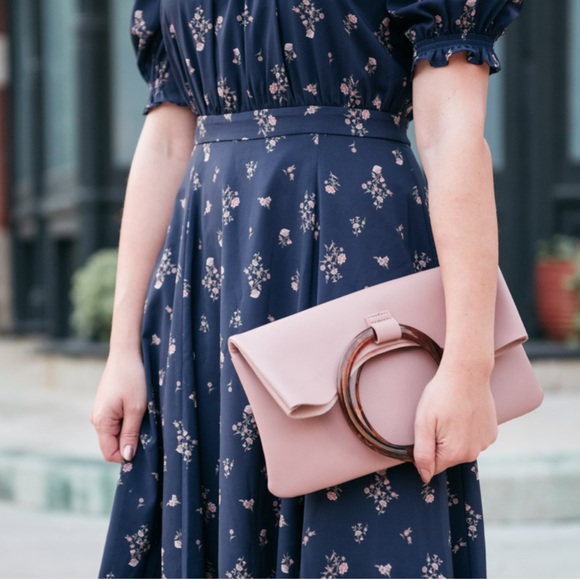Topshop Cookie Faux Leather Blush Foldover Clutch - Picture 1 of 7